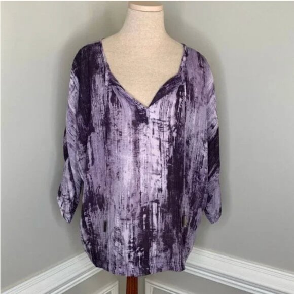 MICHAEL Michael Kors Women's Boho V-Neck Abstract Print Blouse Size Large - Picture 1 of 14